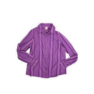 Y2K 90s Retro Striped Purple Button Up Shirt Womens Medium Long Sleeve Skater